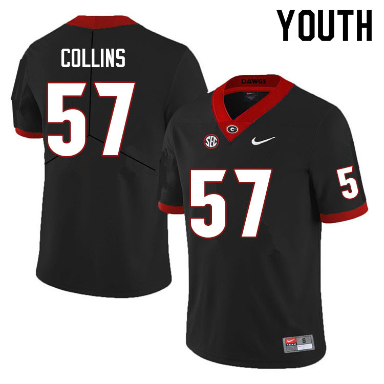 Georgia Bulldogs Youth Luke Collins #57 Black Anniversary Stitched College UGA Football Jersey 23BI015QC